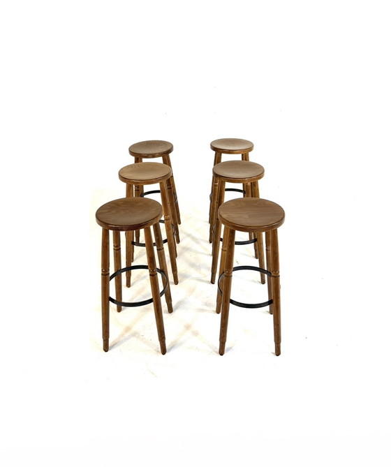 Image 1 of Set of 6 Brutalist bar stools '60