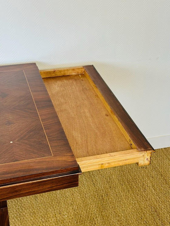 Image 1 of Art-Deco-Esstisch aus Nussbaum mit Rautenintarsien, 1940