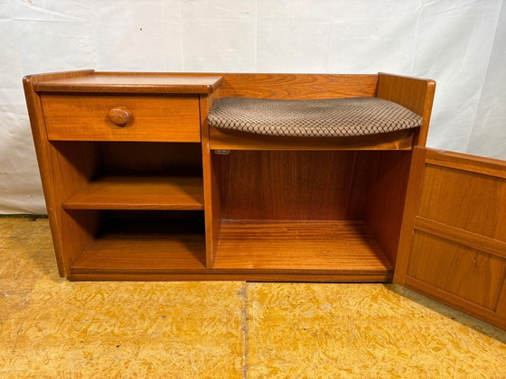 Image 1 of Mid-century retro vintage teak telephone seat by Nathan 1960–1970   Stylish utility|iconic british design|functional storage