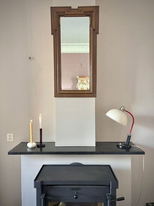 Dutch Art Deco mirror ca 1920 with original faux wood frame and original beveled mirror glass