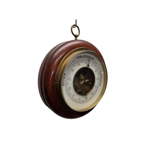 Image 1 of Vintage ronde barometer in houten frame, jaren 70