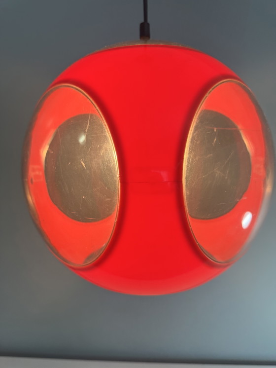 Image 1 of Vintage red space age lamp Bug Eye pendant lamp 1970s