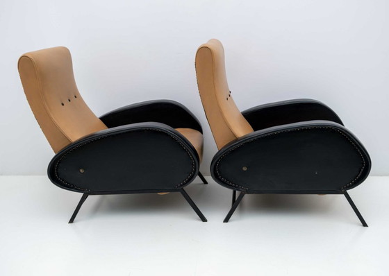 Image 1 of Coppia di poltrone reclinabili in pelle italiana di Marco Zanuso, stile Mid-Century Modern, anni '50