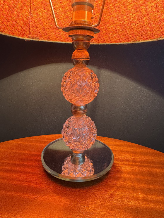 Image 1 of Small glass, mirror and brass lamp from the 1960s