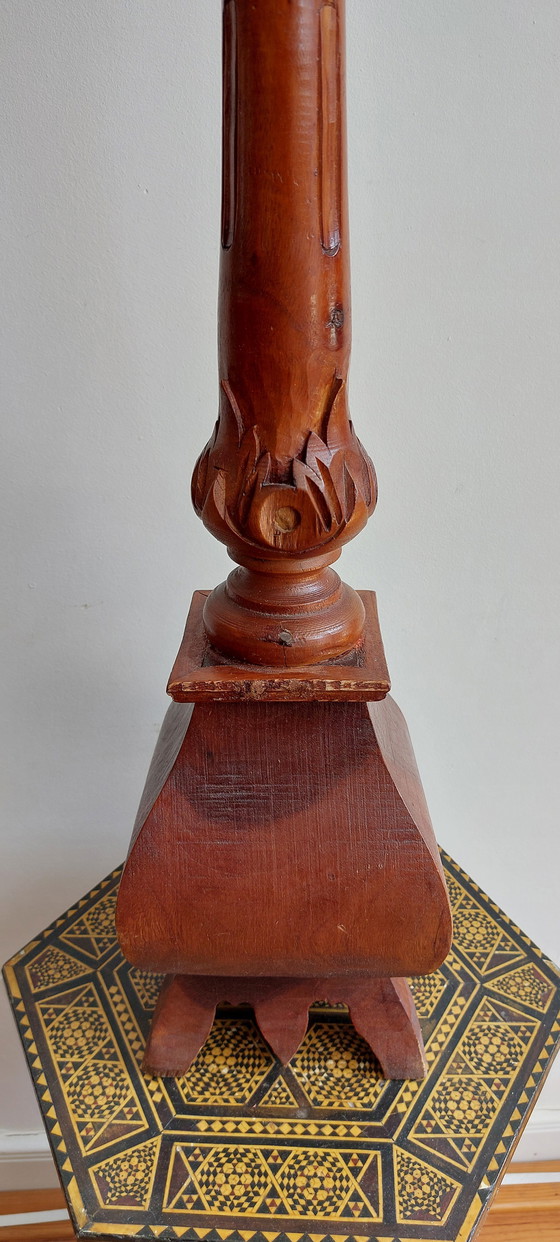 Image 1 of Large Candlestick - Wood - Hand Carved Asia - - 1950-1960