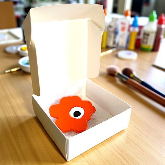 Image 1 of Broche en bois orange faite à la main inspirée de Marmekko