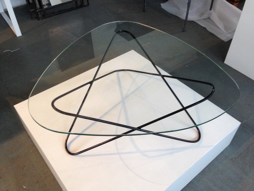 Mesa de centro Butterfly, triángulo con tapa de cristal