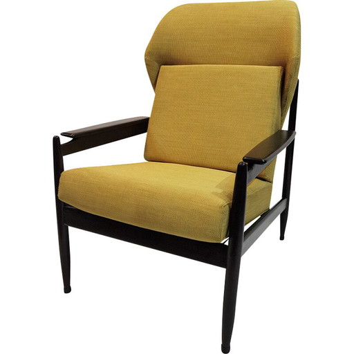 Poltrona vintage in legno con tessuto dedar