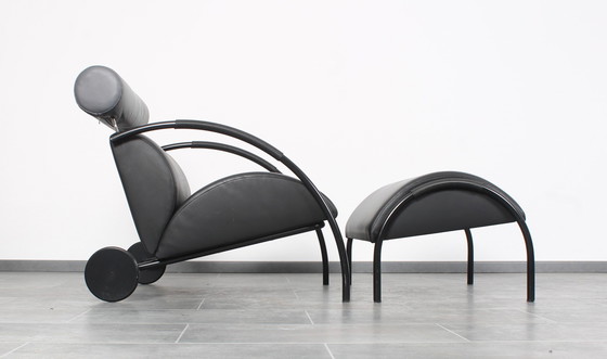 Image 1 of Black Leather Zyklus Lounge Chair + Hocker By Peter Maly For Cor