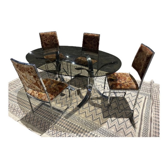 Image 1 of table ovale chrome et verre fumé 1970