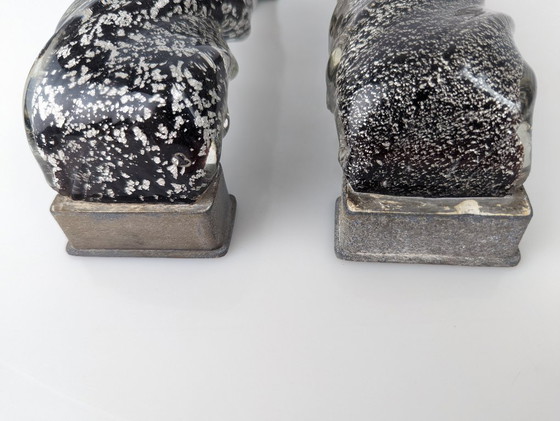 Image 1 of Pair of Hand-Blown Murano Glass Spiral Door Handles with Silver Dust, 1960s