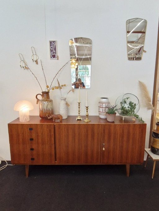 Vintage sideboard teak veneer wooden legs 70s