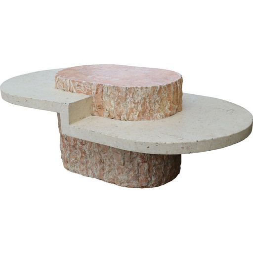 Mesa de centro vintage de chapa de travertino y madera contrachapada para Maitland-Smith, 1970