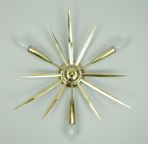 1950s mid century sputnik 3-light brass CEILING FIXTURE