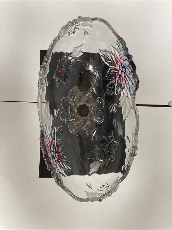 Image 1 of Vintage kristallen beker met kleurrijk bloemenpatroon uit de jaren 70