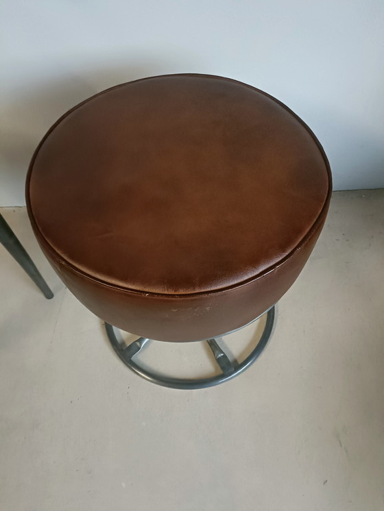 Image 1 of Brown leather pouf
