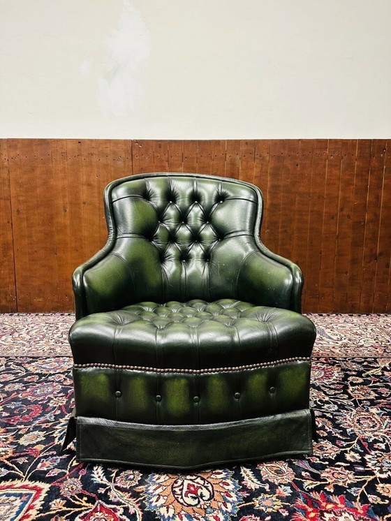 Image 1 of English Club Armchair Armchair Chair Dark Green Leather Sturdy Chair