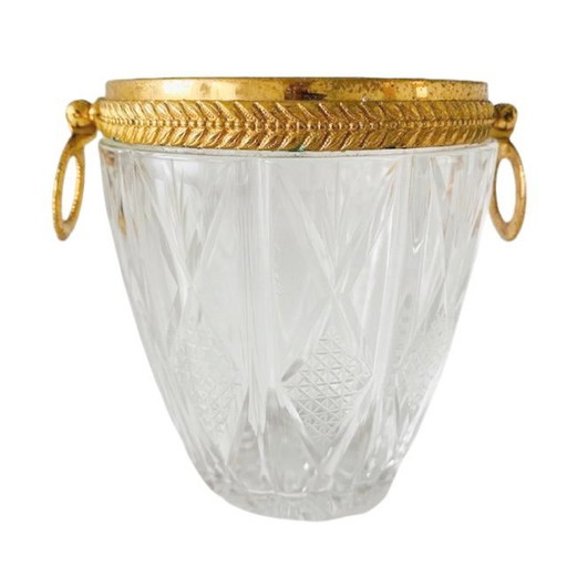 Secchiello da ghiaccio francese di metà secolo in cristallo dorato 1950