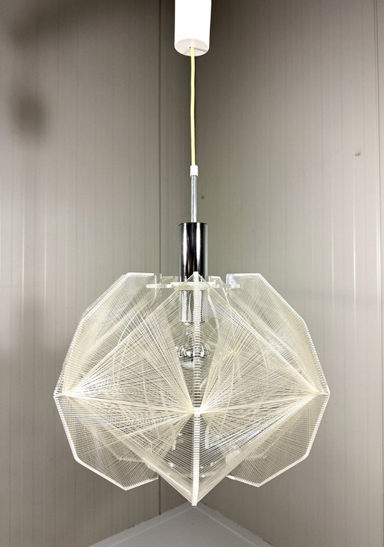 Paul Secon Swag Pendant lamp, Sompex 1960s, Plastic, Metal, Transparent, Mid Century Modern (photo 11 of 14)