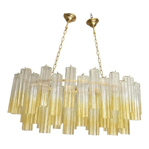 Contemporary Oval Vanished-Clear Amber "Tronchi" Murano Glass Chandelier in Venini Style