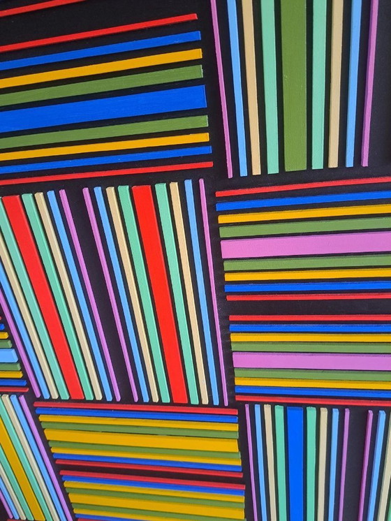 Image 1 of Tableau géométrique 3D "Horizontal / Vertical" - acrylique abstrait sur MDF de Franklin van Dam (95x95 cm)