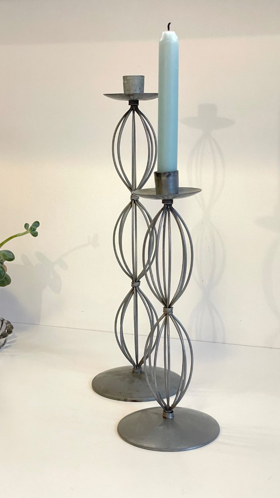 Image 1 of Portacandele geometrici, metallo grigio patinato