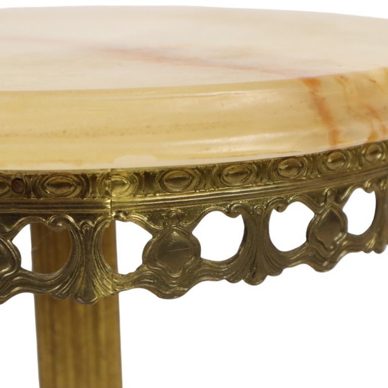 Vintage Brass Side Table with Round Onyx Marble Top (photo 10 of 23)
