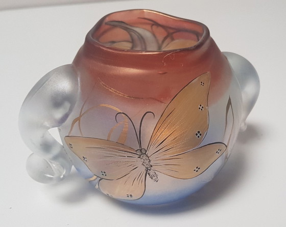 Image 1 of Art Glass Vase With Butterfly By Erwin Eisch