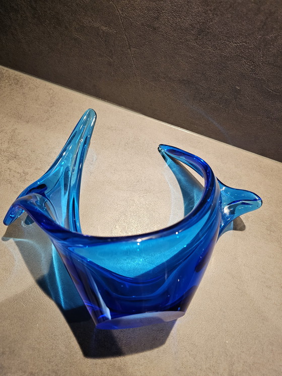 Image 1 of Ciotola scultura in corno di vetro spagnolo blu in stile Murano Viartec