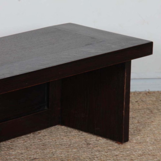 Image 1 of Lage eikenhouten bank, Bretons werk uit de jaren 1940.