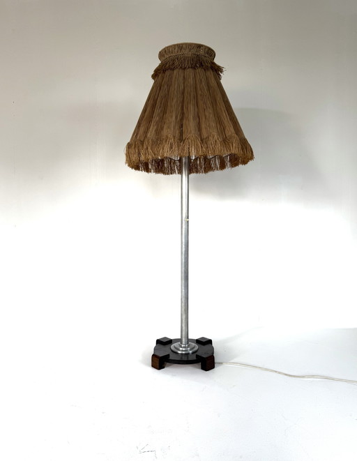 Lampadaire vintage avec abat-jour en raphia, 1960s