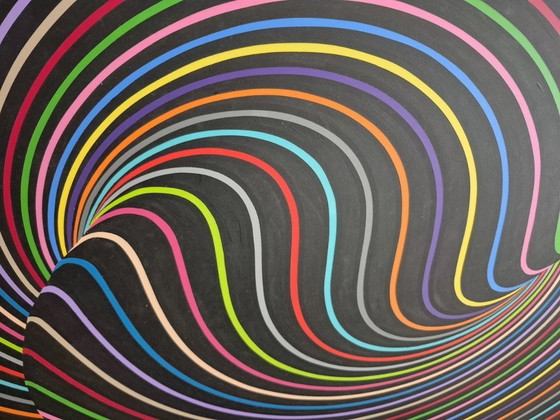 Image 1 of Movement - abstract optical artwork in rainbow colors by Franklin van Dam (95 x 95 cm, acrylic on MDF)