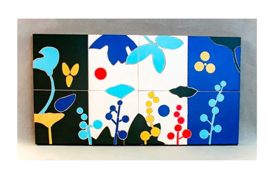 Image 1 of Floral mosaic artwork created using the trencadís style (Gaudí, Barcelona). Floral mosaic. Exclusive geometric mosaic.