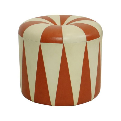 Runder Vintage Pouf Skai Orange Creme