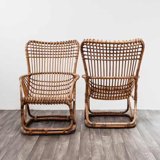 Image 1 of Tito Agnoli B4 Bonacina Coppia Di Poltrone Rattan Mid-Century Design 1950’s