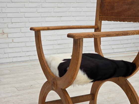 Image 1 of Poltrona danese degli anni '60, completamente rivestita, pelle di mucca, rovere.