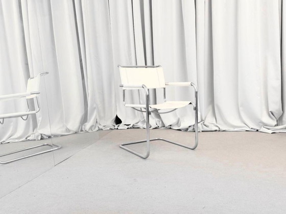 1/5 Mart Stam Thonet S34 Sedia Cantilever Pelle Bianca Cromo – Poltrone, Metallo, Vintage (photo 3 of 12)