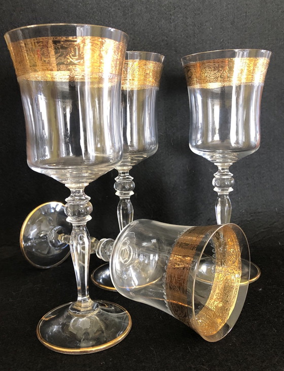 SAME CRISTALLERIE 4 wijnglazen 1970/80, Glazen & Karaffen, Kristal, Goud, Gold (foto 3 van 5)
