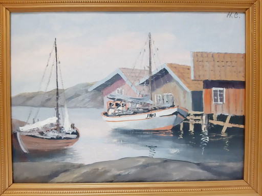 Pintura al óleo original vintage sobre lienzo, obra de arte firmada y enmarcada.