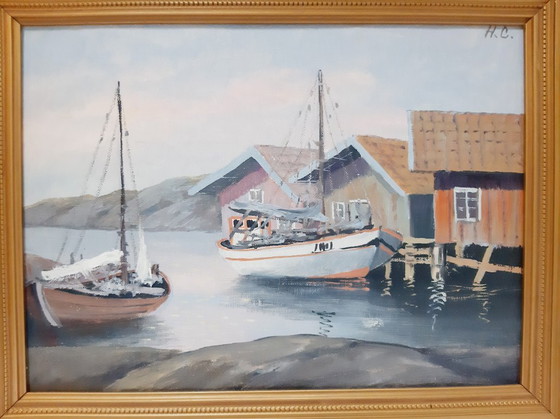 Image 1 of Peinture à l'huile originale vintage sur toile, œuvre d'art signée et encadrée