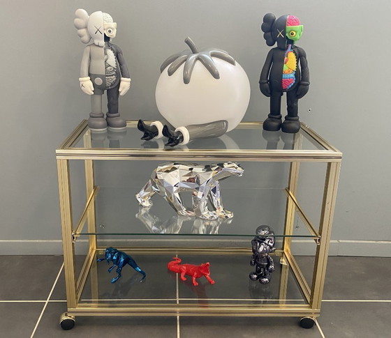 Image 1 of Meuble rangement télé hifi vidéo métal doré verre Pierre Vandel Paris 1970 vintage