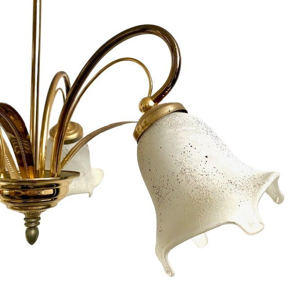 Image 1 of Mid-century three-armed chandelier palm leaves Hollywood Regency 1970s