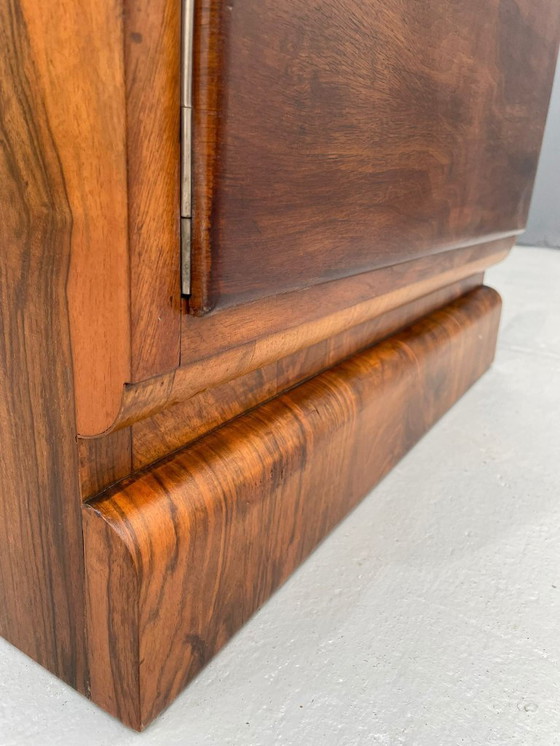 Image 1 of Restored Art Deco Wardrobe with Hanging Rail, Walnut Veneer, Czechoslovakia, 1930s