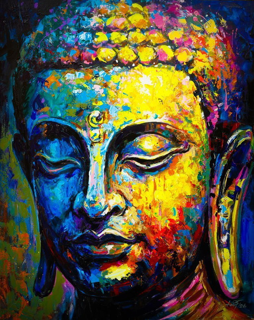 Unique hand-painted Buddha painting “Radiant Silence” – Seksak Jaichumchen – 80×100 cm