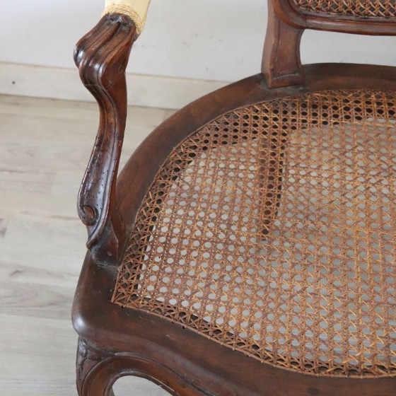 Image 1 of Divano antico viennese in noce e paglia, Italia, XVIII secolo