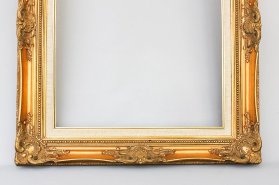 Image 1 of Antique Baroque wooden frame, patinated with gold leaf, handmade, Louis XVI style. Baroque frame for a painting, mirror, etc.