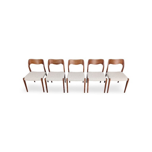 Set van 5 Niels Otto Møller stoelen model 71 Bouclé JL Mollers 1960 – kuipstoelen, Textile (photo 2 of 10)