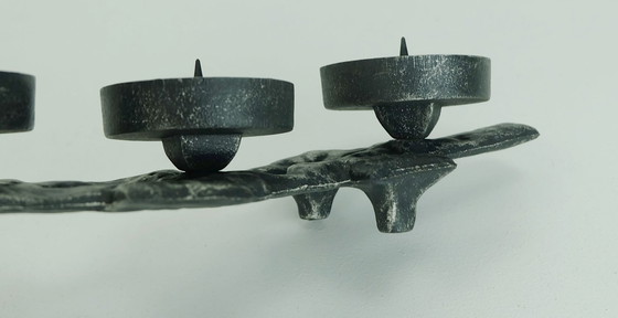 Image 1 of mid century cast iron CANDLE HOLDER brutalist design true vintage 1960s 70s candelabra