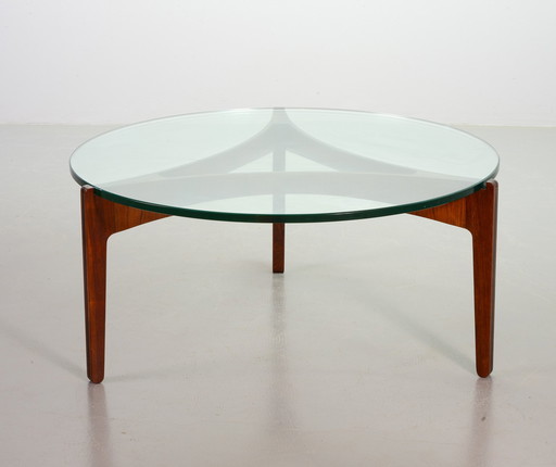 Table basse ronde en palissandre avec plateau en verre de Sven Ellekaer, modèle n°104 pour Christian Linneberg. Danemark, 1962