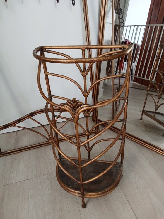 Image 1 of 3 delig Palazzo art / art nouveau vestibule set spiegel kapstok paraplu houder goud metaal kleur